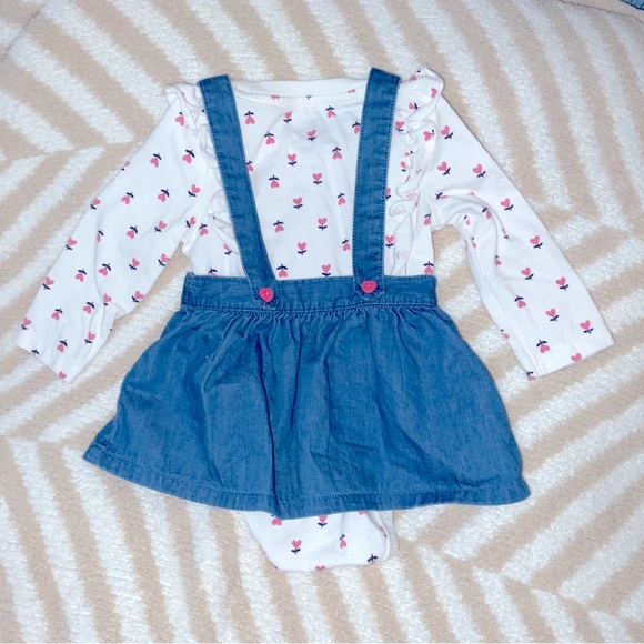 Heart onesie with overall denim dress. 2piece - Picture 3 of 8